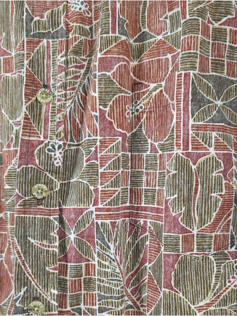 Cooke Street Honolulu Reverse Print Red & Brown Floral Geometric Shirt, Size XL - Picture 3 of 8